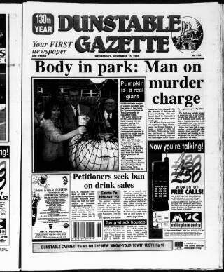 cover page of Dunstable Gazette published on November 15, 1995