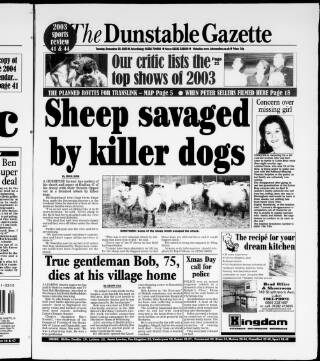 cover page of Dunstable Gazette published on December 30, 2003