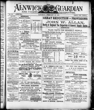 cover page of Alnwick Guardian and County Advertiser published on February 28, 1891