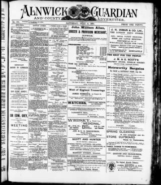 cover page of Alnwick Guardian and County Advertiser published on July 6, 1895