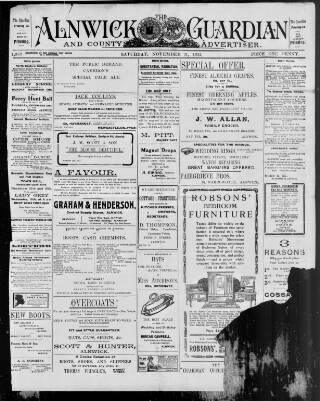 cover page of Alnwick Guardian and County Advertiser published on November 11, 1911