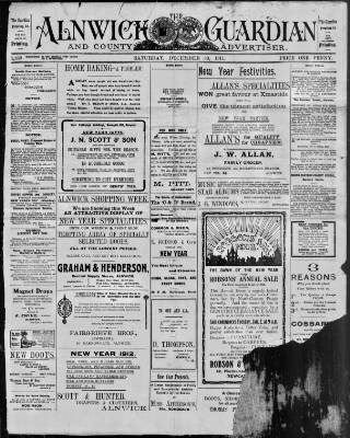 cover page of Alnwick Guardian and County Advertiser published on December 30, 1911