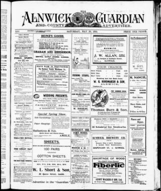 cover page of Alnwick Guardian and County Advertiser published on May 29, 1920
