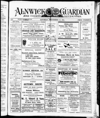 cover page of Alnwick Guardian and County Advertiser published on September 18, 1920