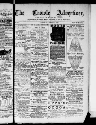 cover page of Crowle Advertiser and Isle of Axholme News published on September 18, 1886