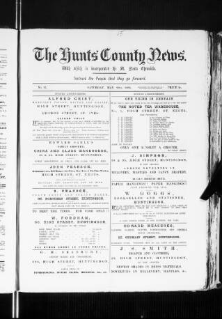 cover page of Hunts County News published on May 29, 1886