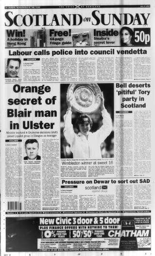 cover page of Scotland on Sunday published on July 6, 1997