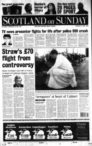 cover page of Scotland on Sunday published on February 28, 1999