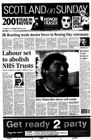 cover page of Scotland on Sunday published on December 30, 2001