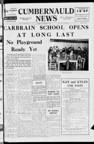 cover page of Cumbernauld News published on September 18, 1964