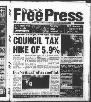 cover page of Doncaster Free Press published on February 28, 2002