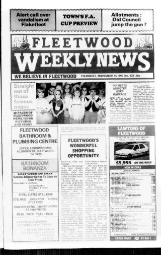 cover page of Fleetwood Weekly News published on November 15, 1990