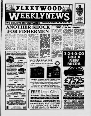 cover page of Fleetwood Weekly News published on November 30, 1995