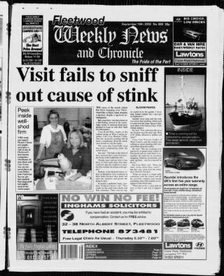cover page of Fleetwood Weekly News published on September 18, 2002