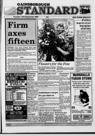 cover page of Gainsborough Evening News published on September 18, 1990