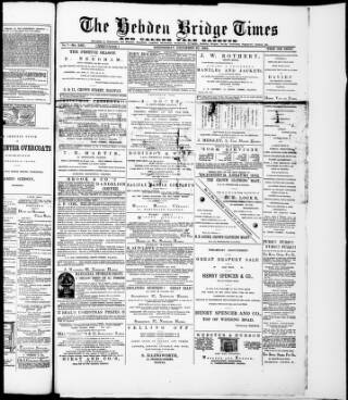 cover page of Hebden Bridge Times published on December 30, 1885