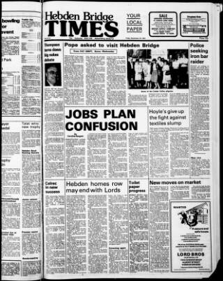 cover page of Hebden Bridge Times published on September 18, 1981