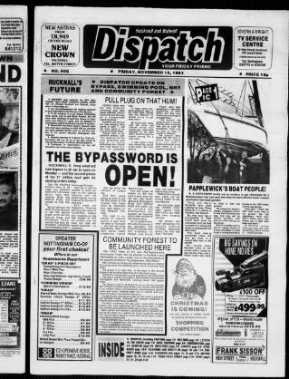 cover page of Hucknall Dispatch published on November 15, 1991