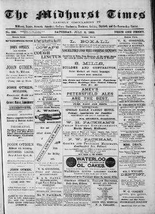 cover page of Midhurst and Petworth Observer published on July 6, 1889