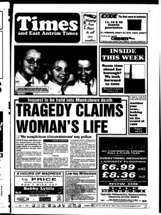 cover page of Newtownabbey Times and East Antrim Times published on December 30, 1999