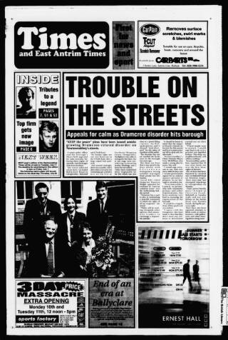 cover page of Newtownabbey Times and East Antrim Times published on July 6, 2000