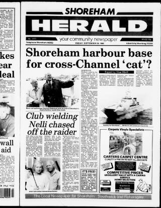 cover page of Shoreham Herald published on September 18, 1992