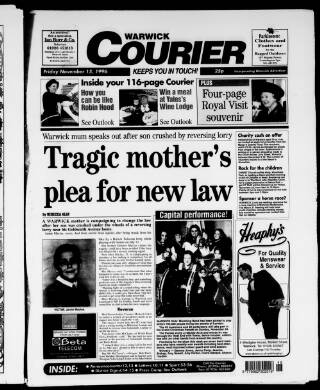 cover page of Warwick Courier published on November 15, 1996