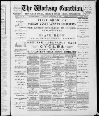 cover page of Worksop Guardian published on September 18, 1896