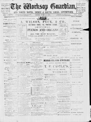 cover page of Worksop Guardian published on July 22, 1898