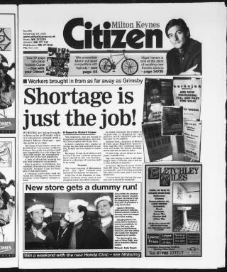 cover page of Milton Keynes Citizen published on November 30, 2000