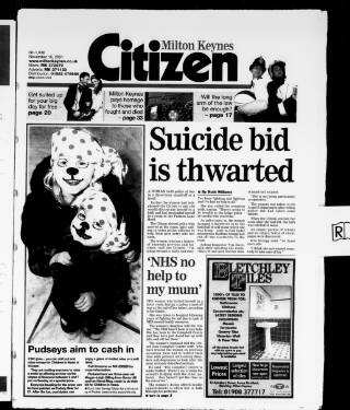 cover page of Milton Keynes Citizen published on November 15, 2001