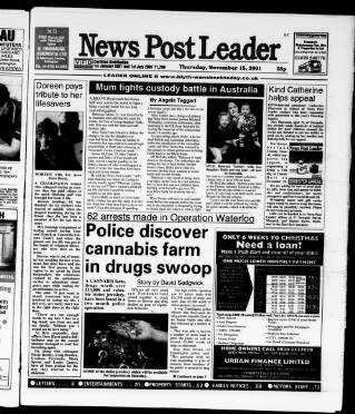 cover page of Blyth News Post Leader published on November 15, 2001