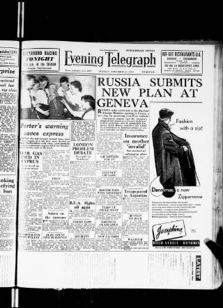 cover page of Peterborough Evening Telegraph published on November 15, 1955