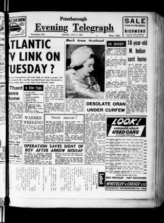 cover page of Peterborough Evening Telegraph published on July 6, 1962