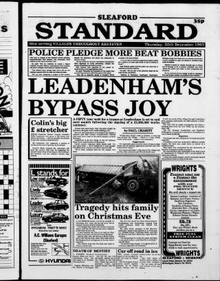 cover page of Sleaford Standard published on December 30, 1993