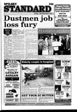 cover page of Spilsby Standard published on September 18, 1992