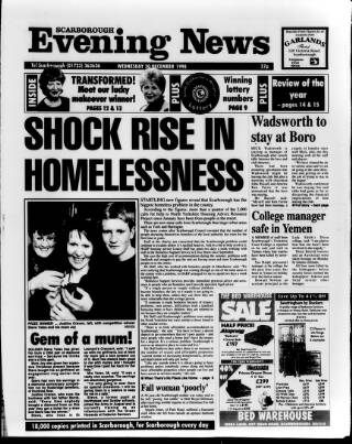 cover page of Scarborough Evening News published on December 30, 1998