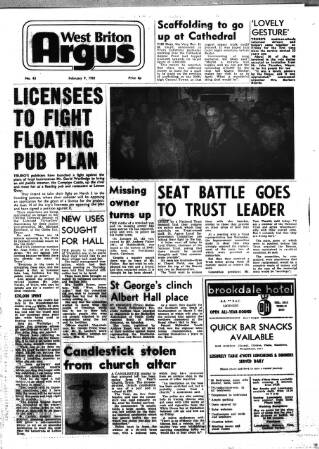 cover page of West Briton Argus published on February 9, 1981