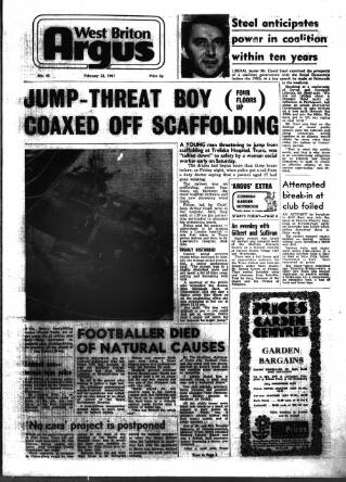 cover page of West Briton Argus published on February 23, 1981