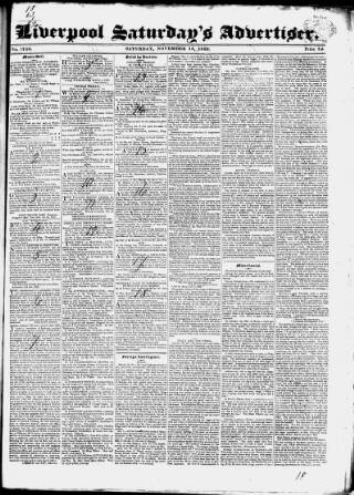 cover page of Liverpool Saturday's Advertiser published on November 15, 1823