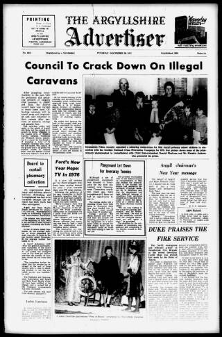 cover page of Argyllshire Advertiser published on December 30, 1975