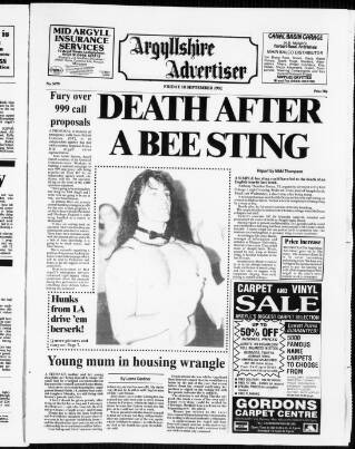 cover page of Argyllshire Advertiser published on September 18, 1992
