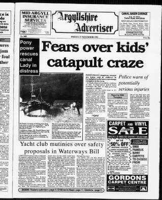 cover page of Argyllshire Advertiser published on November 27, 1992