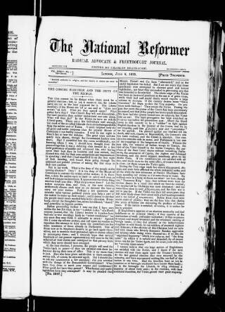 cover page of National Reformer published on July 6, 1879