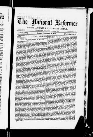 cover page of National Reformer published on November 30, 1879