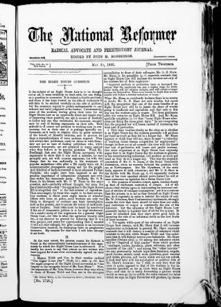 cover page of National Reformer published on May 29, 1892