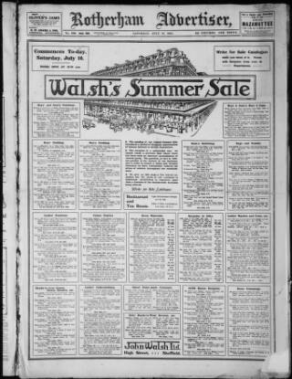 cover page of Rotherham Advertiser published on July 16, 1910