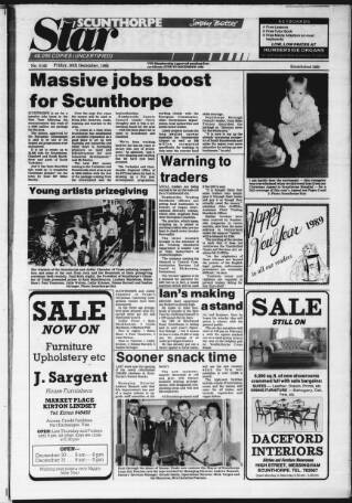 cover page of Scunthorpe Star published on December 30, 1988