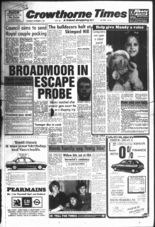 cover page of Crowthorne Times published on November 5, 1987