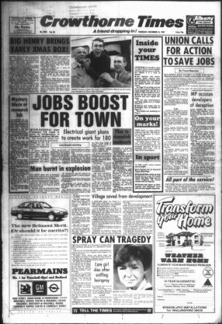 cover page of Crowthorne Times published on December 10, 1987